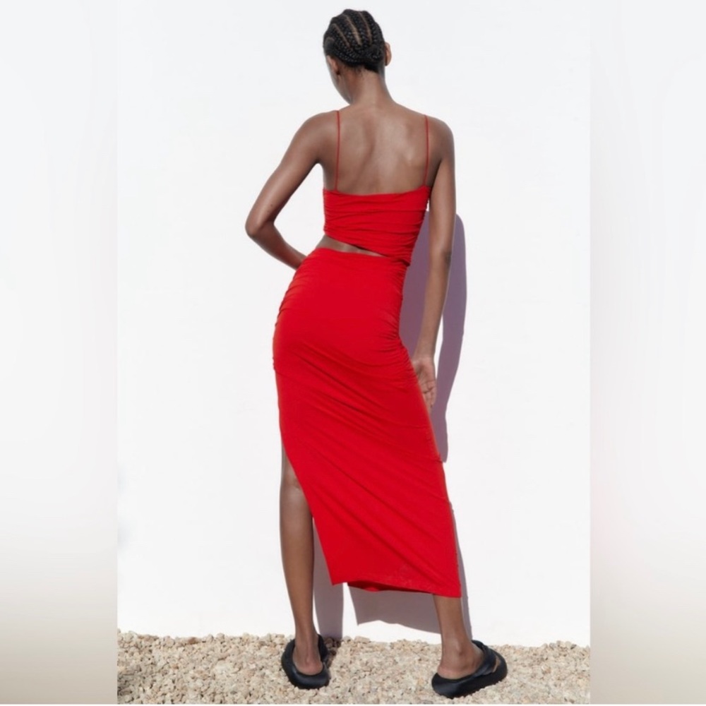 WOMAN ZARA NEW CUT OUT ASYMMETRICAL DRESS RED - Picture 13 of 16